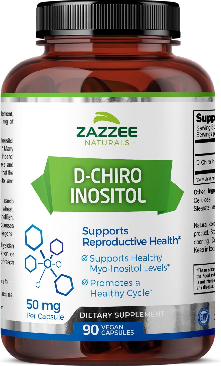 Zazzee D-Chiro-Inositol 50mg, 90 cápsulas, 40:1 ratio