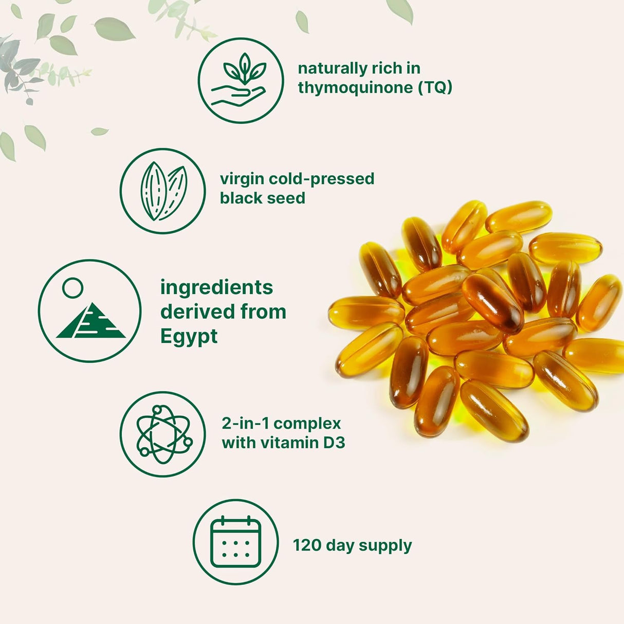 Suplemento Aceite de semilla negra de 2000 mg vitamina D3