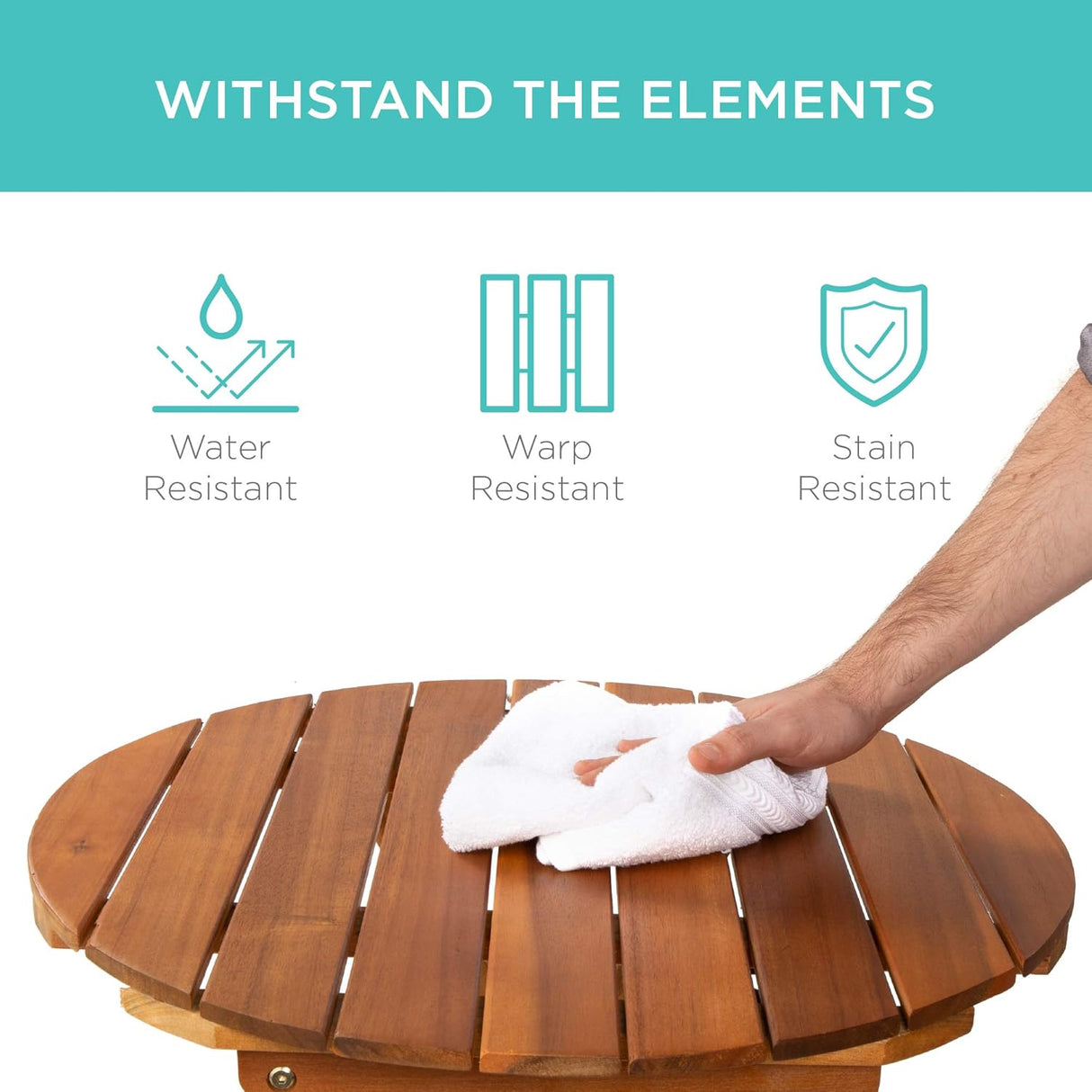 Best Choice Products - Juego de bistró de madera de acacia (3 piezas), muebles plegables adecuados para patio, jardín, balcón, terraza; incluye 2 sillas, mesa auxiliar redonda, terminación teca natural