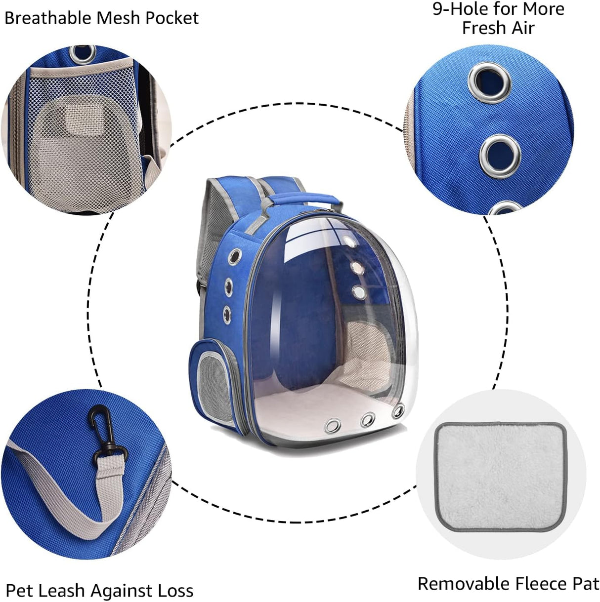 Mochila para transportar gatos con capsula espacial azul