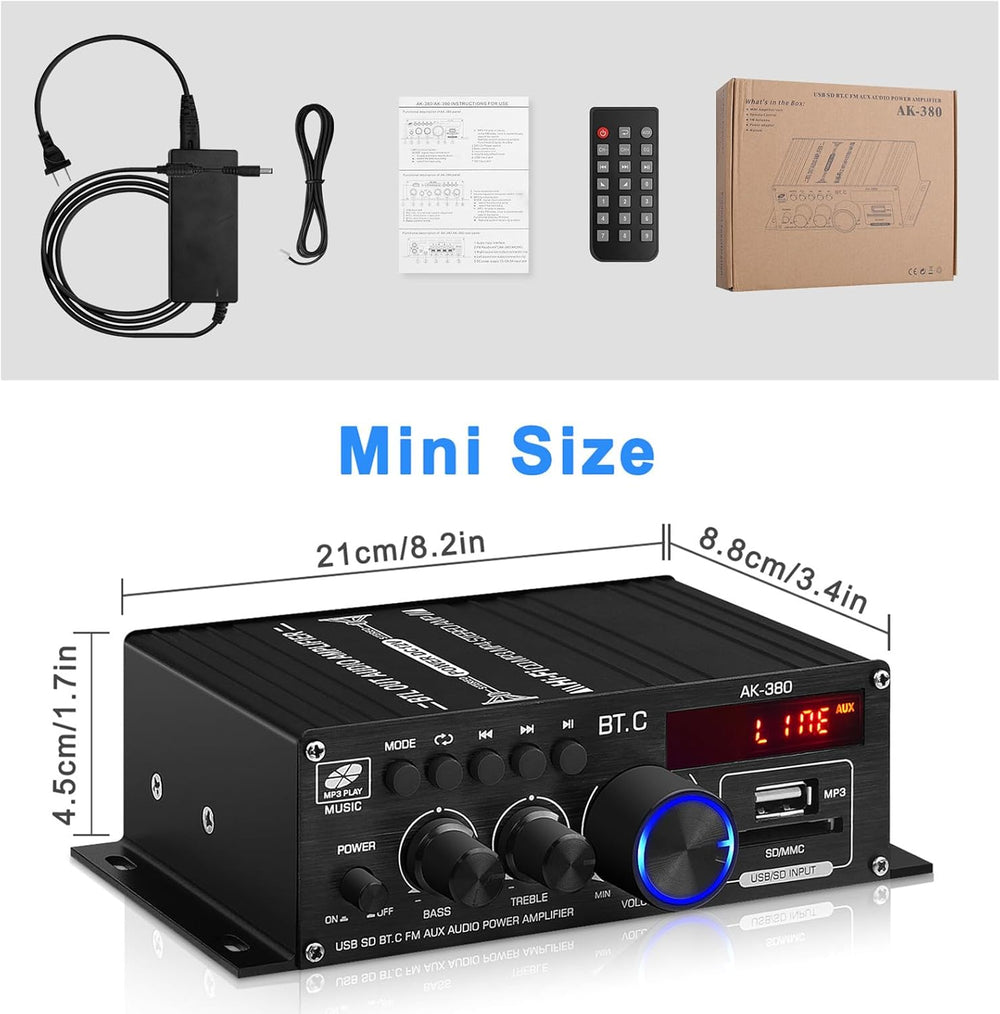 Amplificador de Audio 400W Bluetooth 5.0, Modelo AK-380