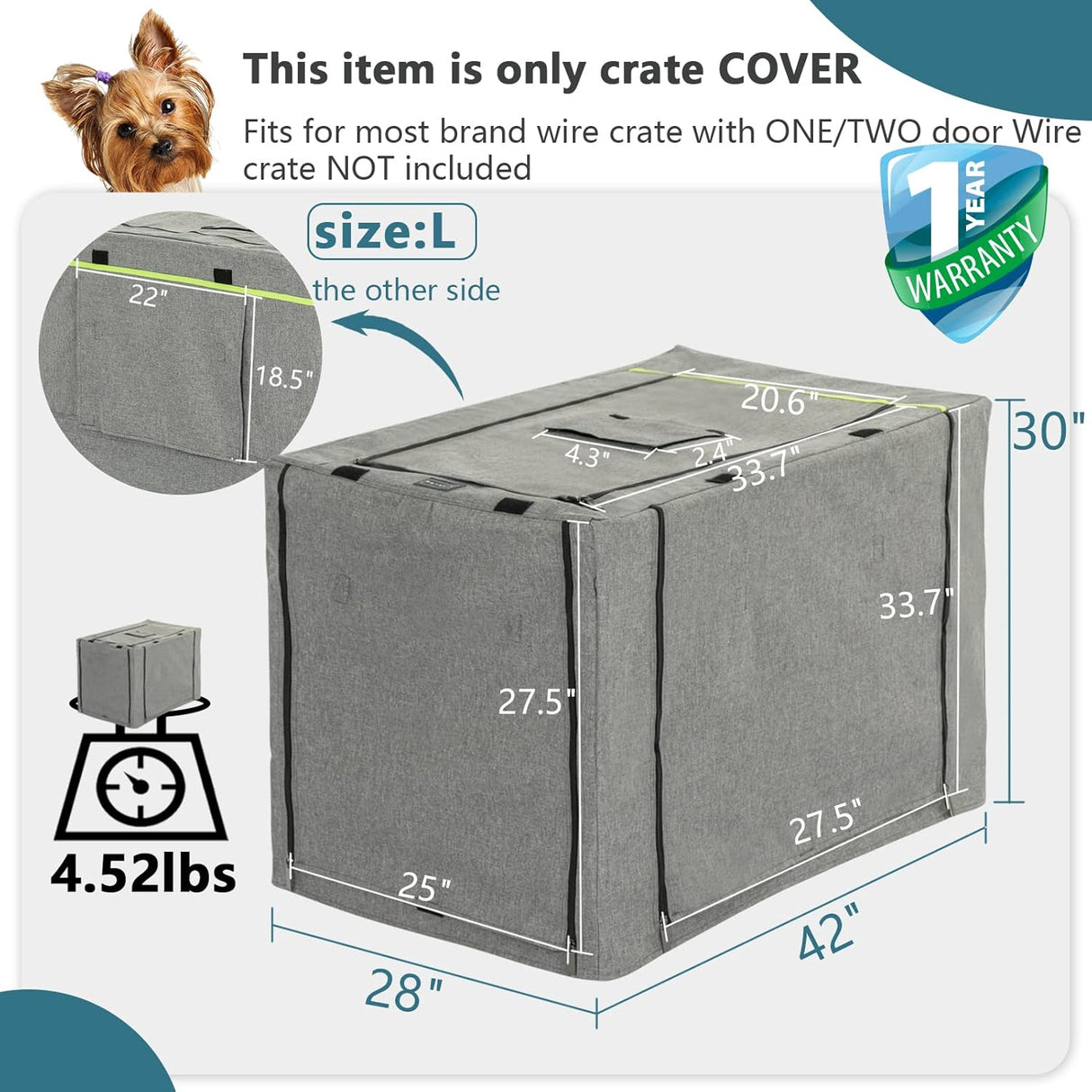 Petsfit Cubierta de caja se adapta a jaula de alambre gris