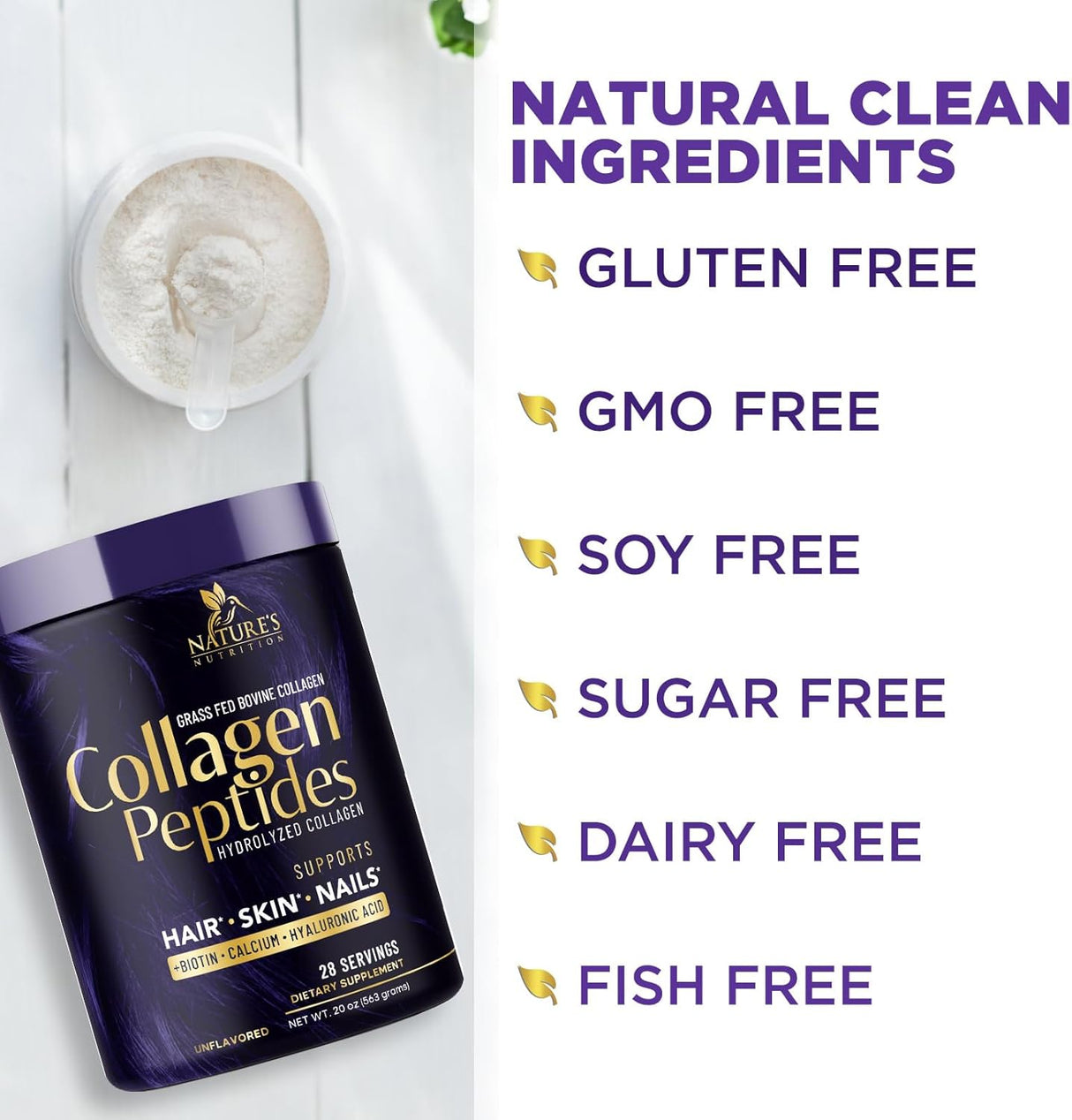 Polvo de péptidos de colágeno con ácido hialurónico