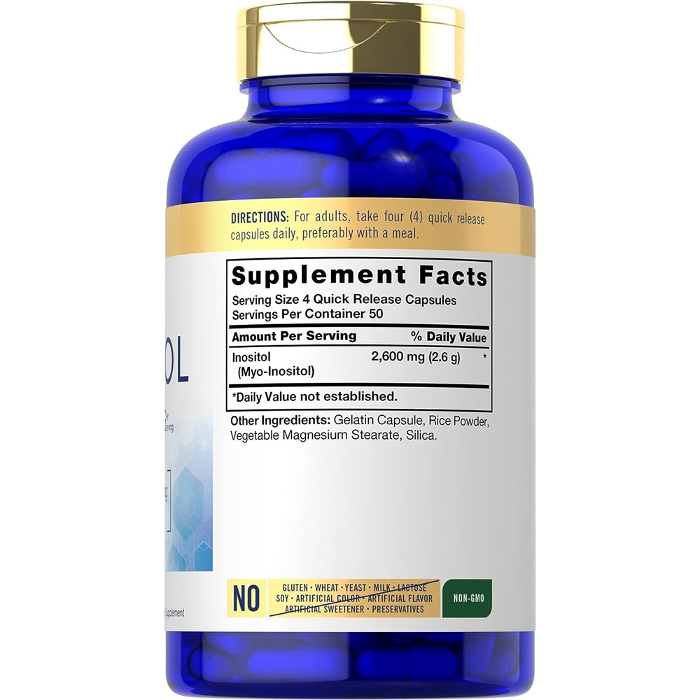 Suplemento de inositol de 2600 mg 200 unidades sin gluten