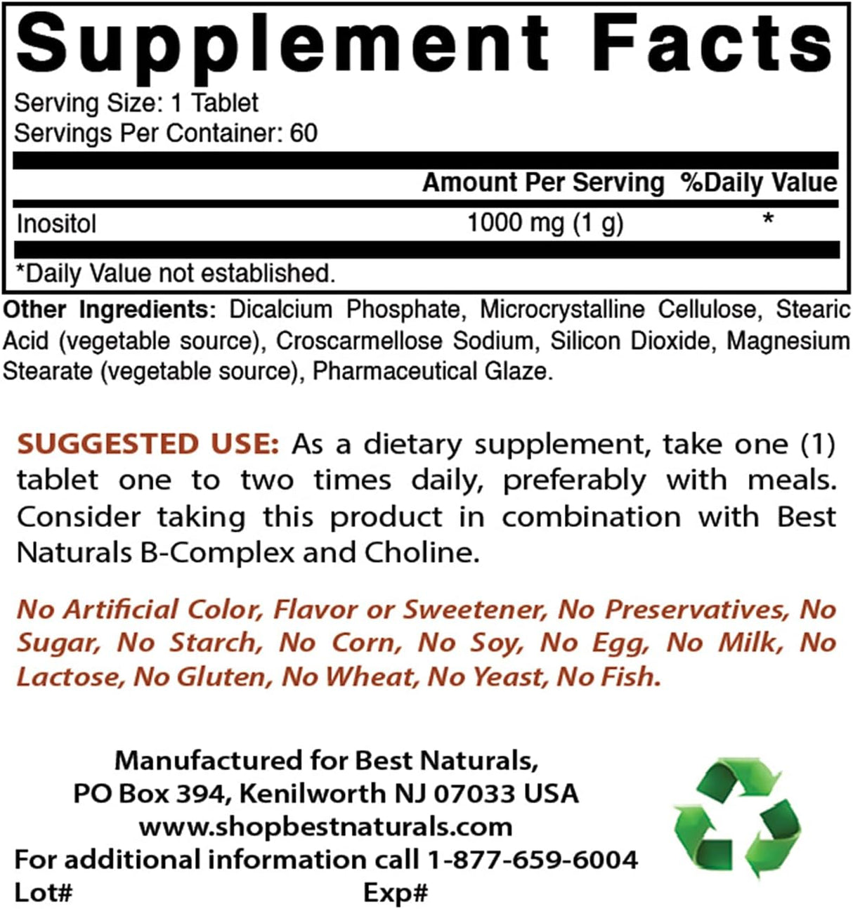 Suplementos Inositol 1000 mg 60 comprimidos