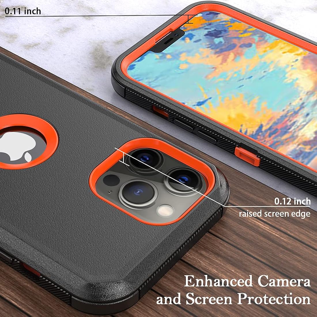 TASHHAR Funda para teléfono iPhone 13 Pro Max, resistente a prueba de golpes, funda protectora con clip para cinturón para Apple iPhone 13 Pro Max 5G 2021 (negro y naranja)