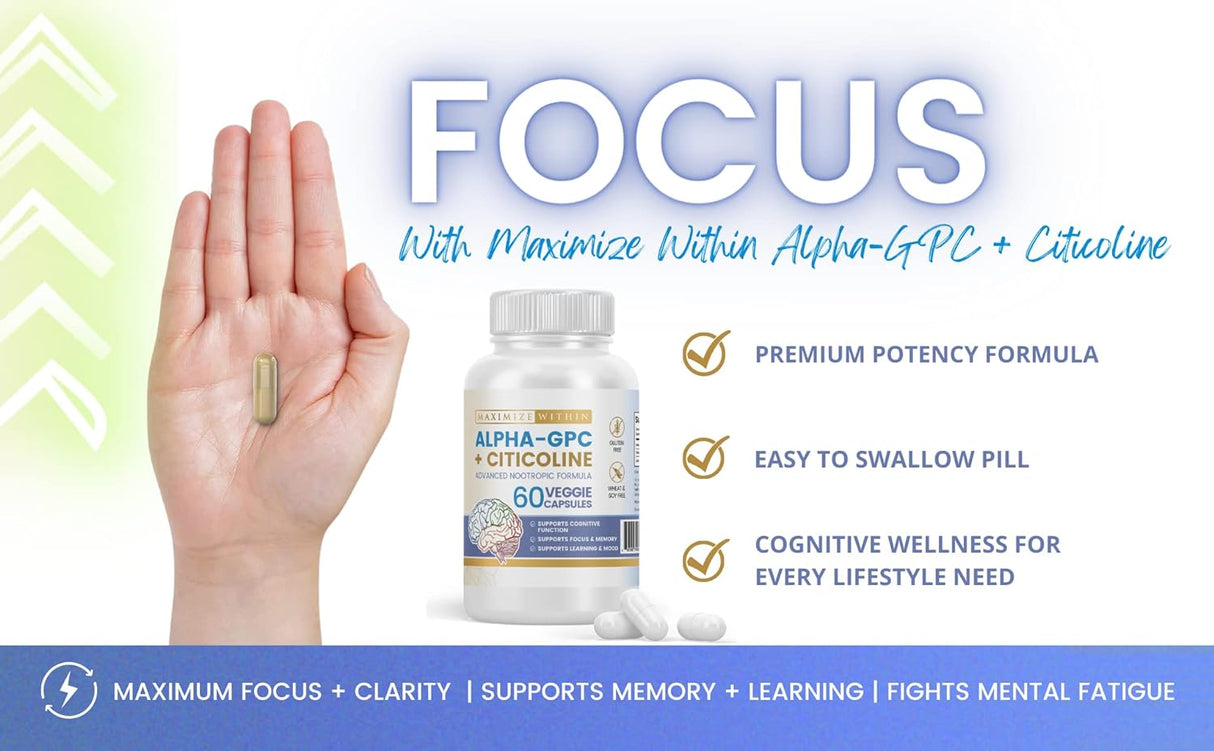 Alpha GPC + Citicolina 1600mg Mejora Cognitiva, Memoria y Energía