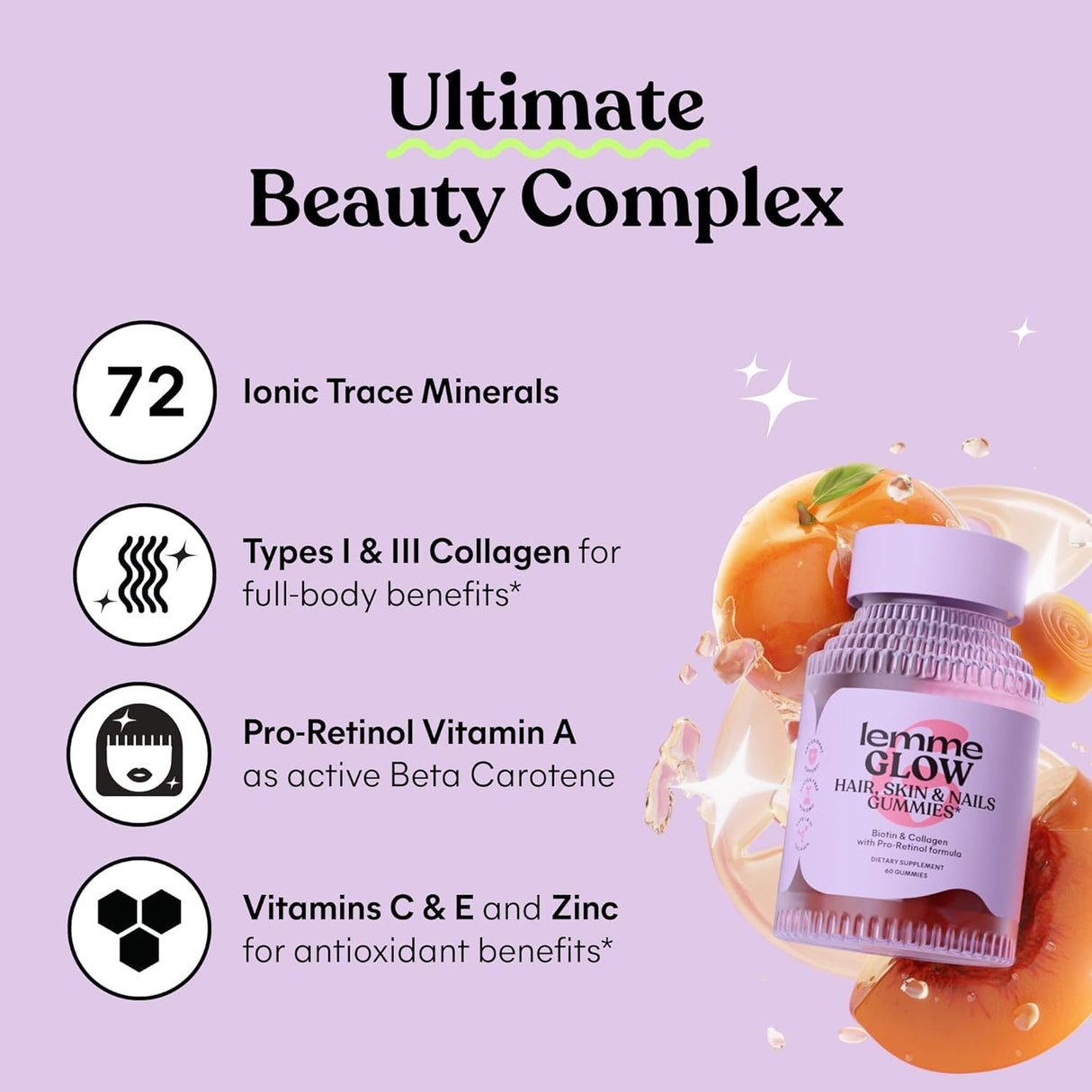 Gummies de Colágeno Lemme Glow para Cabello y Piel, 60 ct.