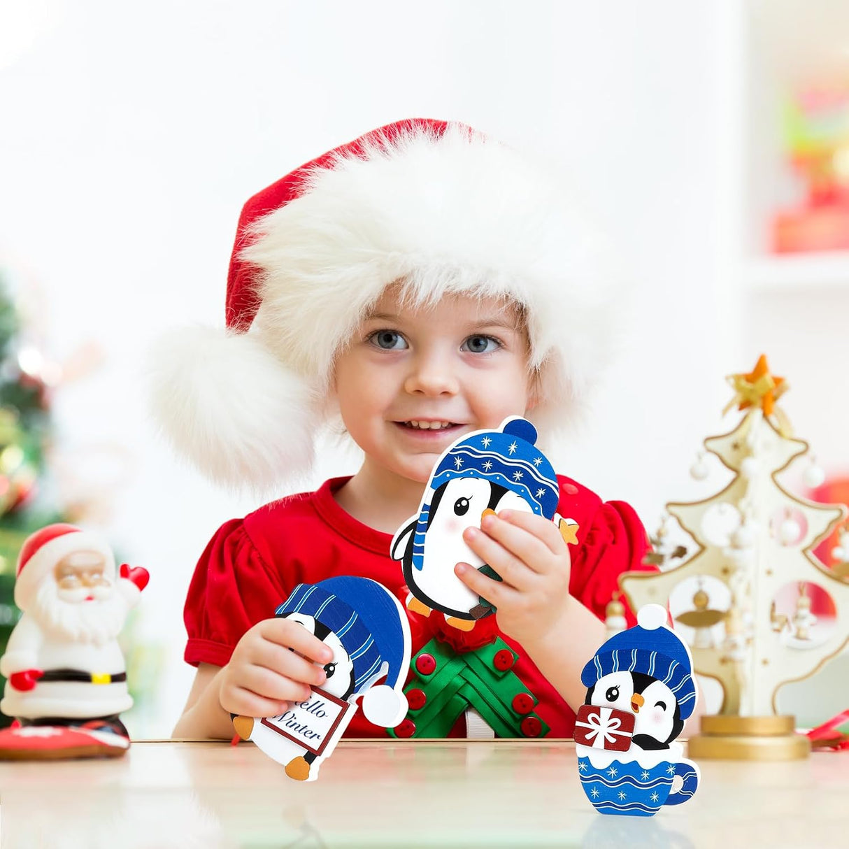 Bloques de Madera Set 3 Decoraciones Navideñas de Pingüinos