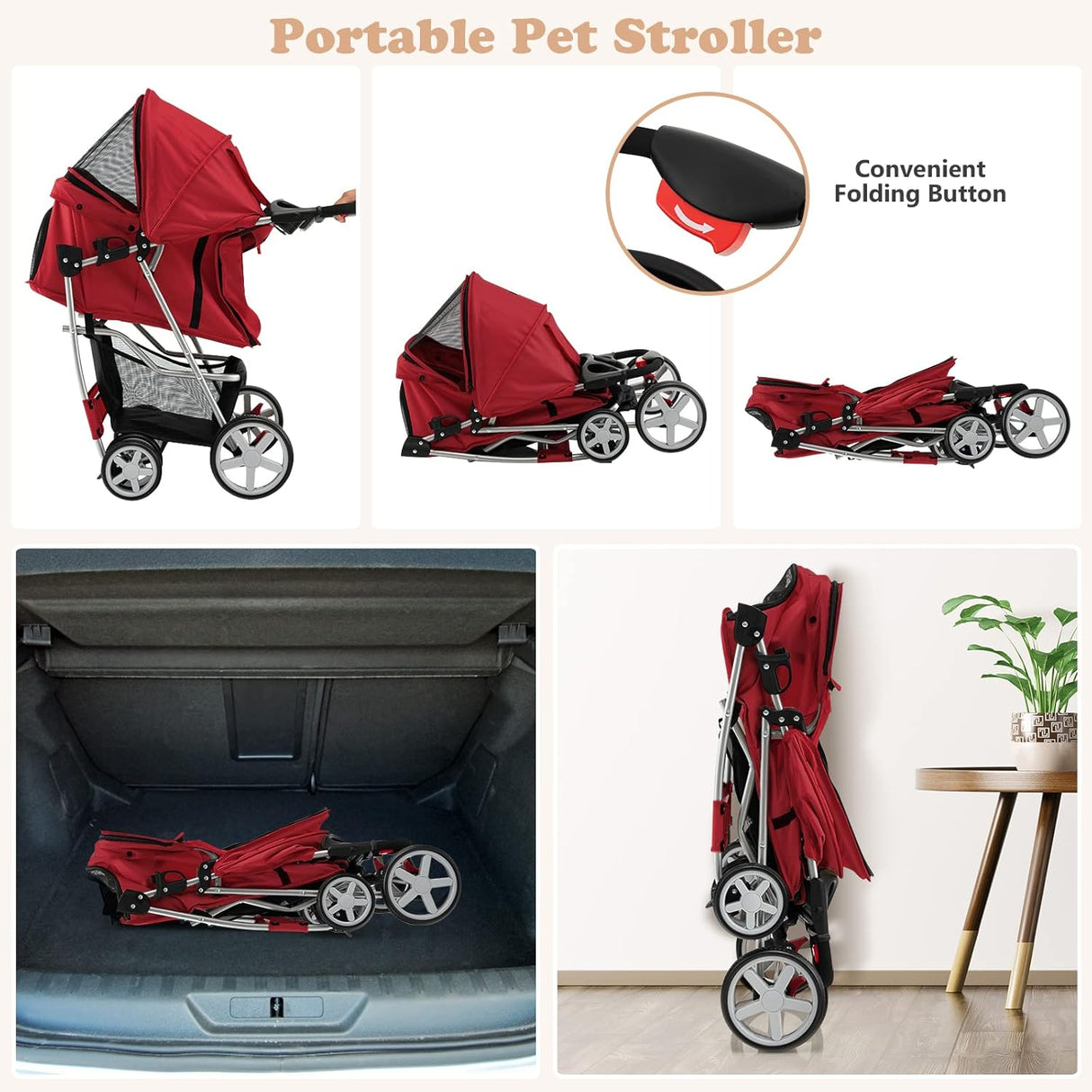 Carrito para Perros Giantex, Plegable, Ruedas Bloqueables, 4 en 1