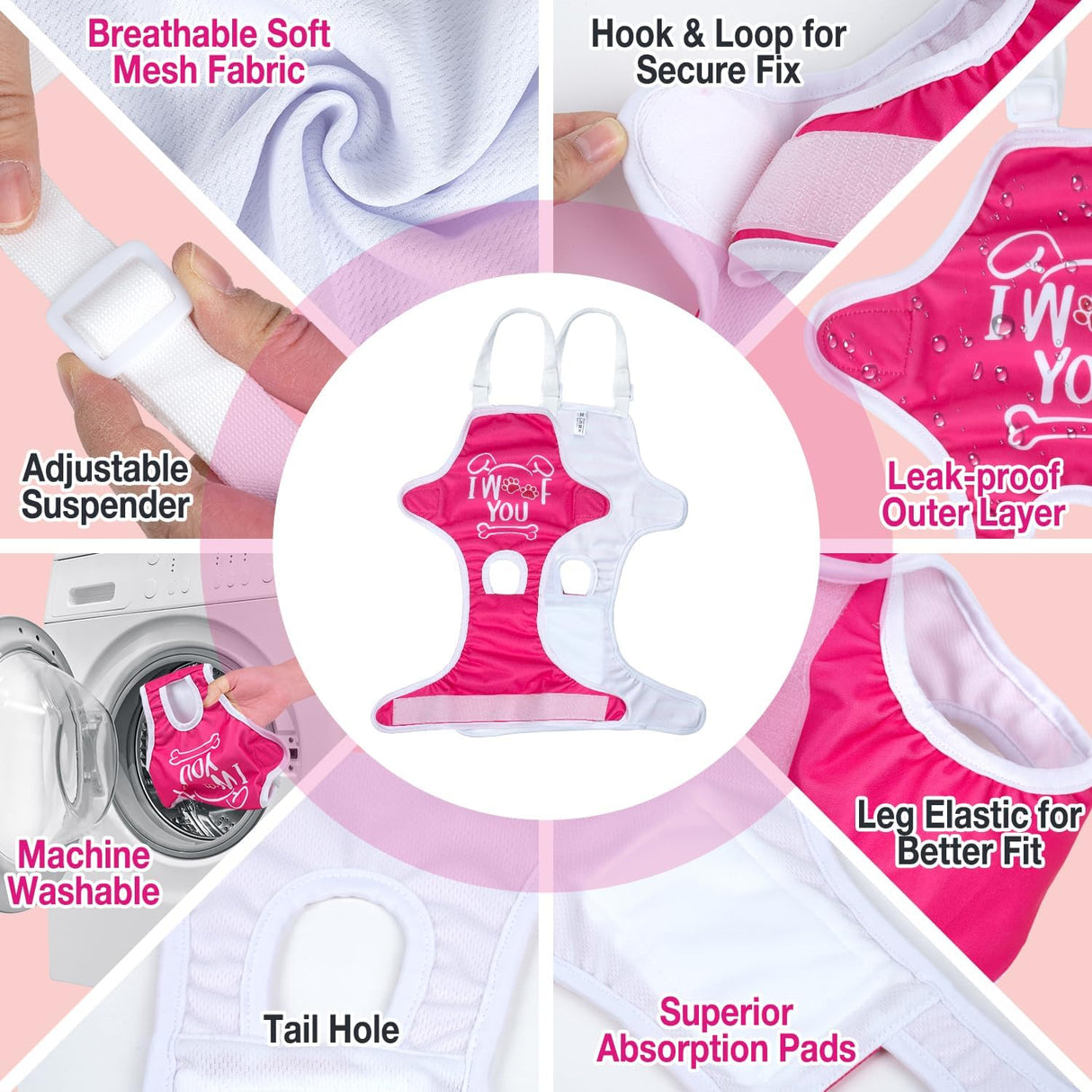 Pañales sanitarios para perros tirantes ajustables, pack 3