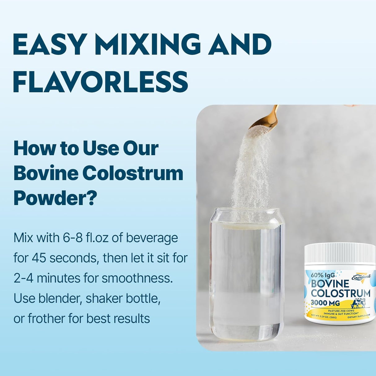 Suplemento de Colostro Bovino 3000 mg 60% IgG, 50 Porciones