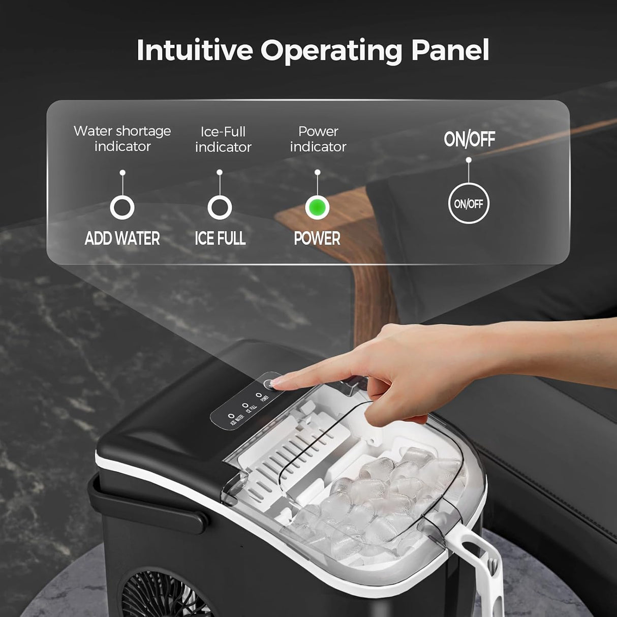 Máquina de Hielo Crzoe, 26Lbs/24H, 9 Cubos en 6 Min, Auto-Limpieza