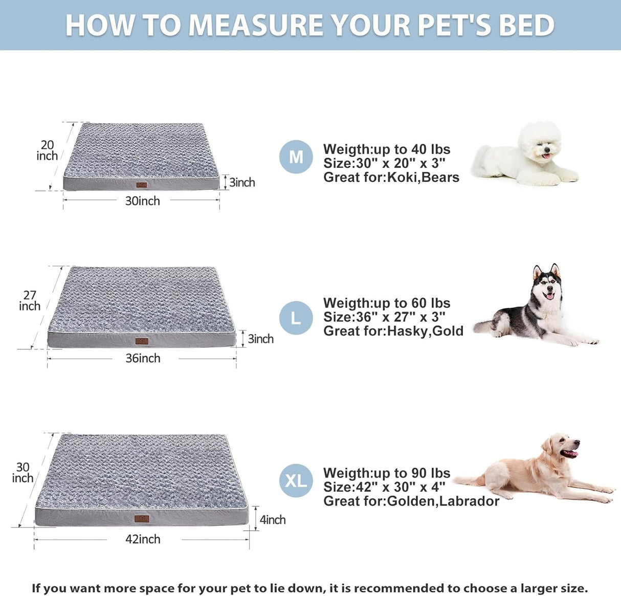 Cama ortopédica grande para perros WNPETHOME, espuma, 35x23x3