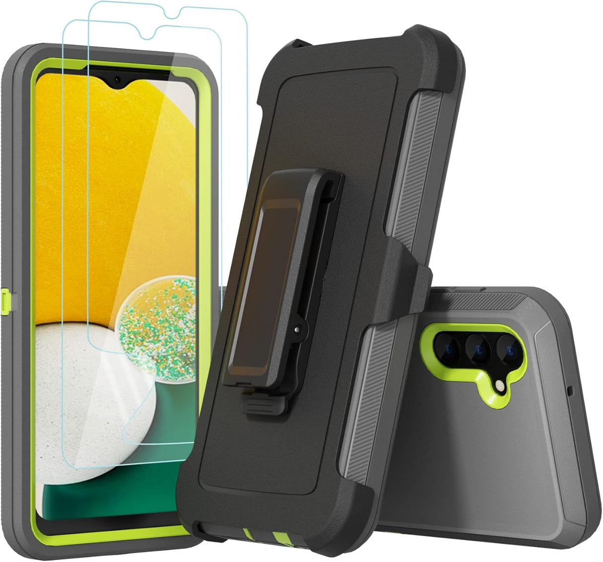 Funda compatible con Samsung Galaxy A13 5G (no compatible con A13 4G), con clip de cinturón, resistente, resistente a prueba de golpes, protección de cuerpo completo, funda para Samsung Galaxy A13 5G (gris oscuro + verde)