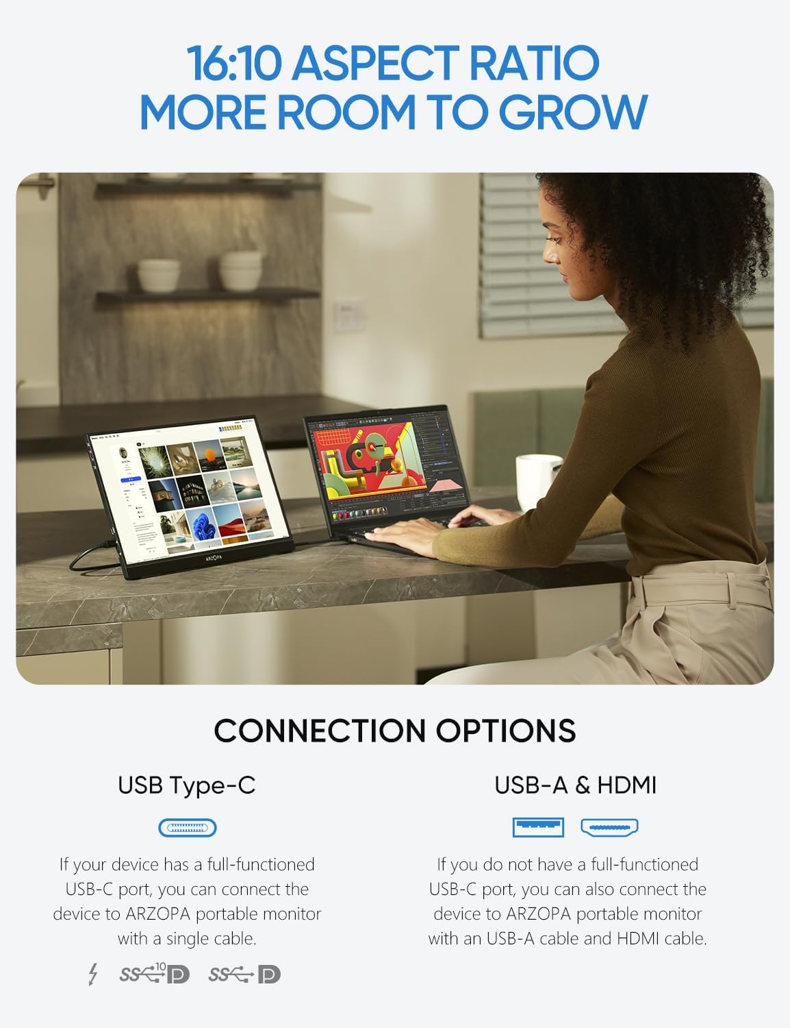 Monitor portátil ARZOPA 16 2.5K QHD, USB-C, HDMI - Z1RC