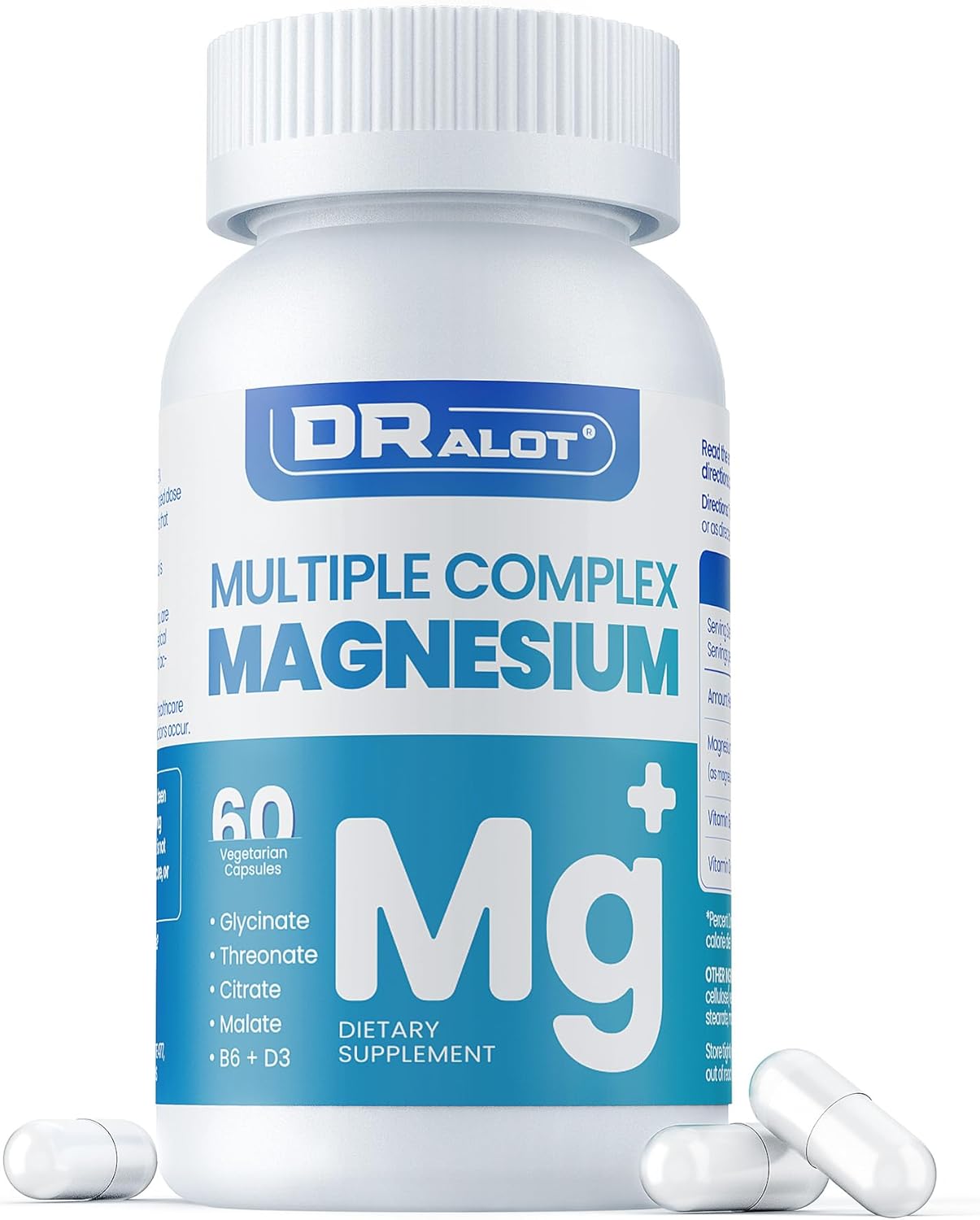 Suplemento de Magnesio Cuádruple, 400mg, Vit D3 & B6, 60 cápsulas