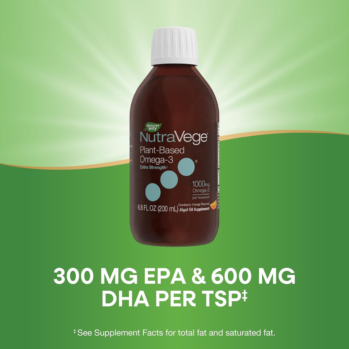 Suplemento Omega-3 vegetal NutraVege extra fuerza, salud ocular, corazón y cerebro, 6.8 oz
