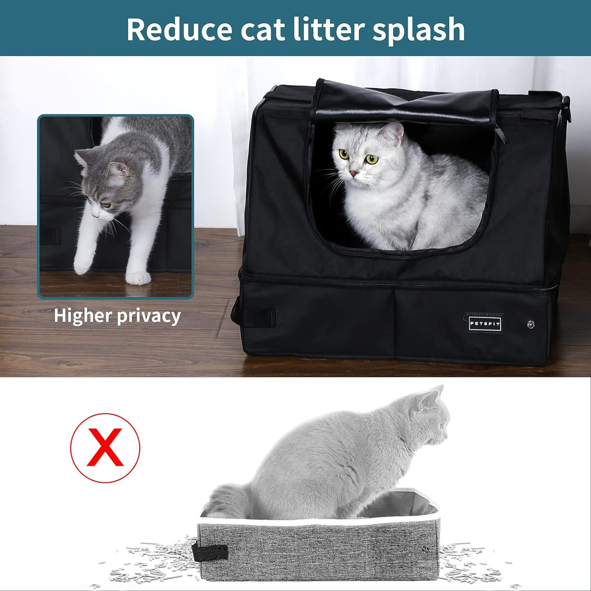 Caja de arena portátil de viaje mejorada para gatos Petsfit