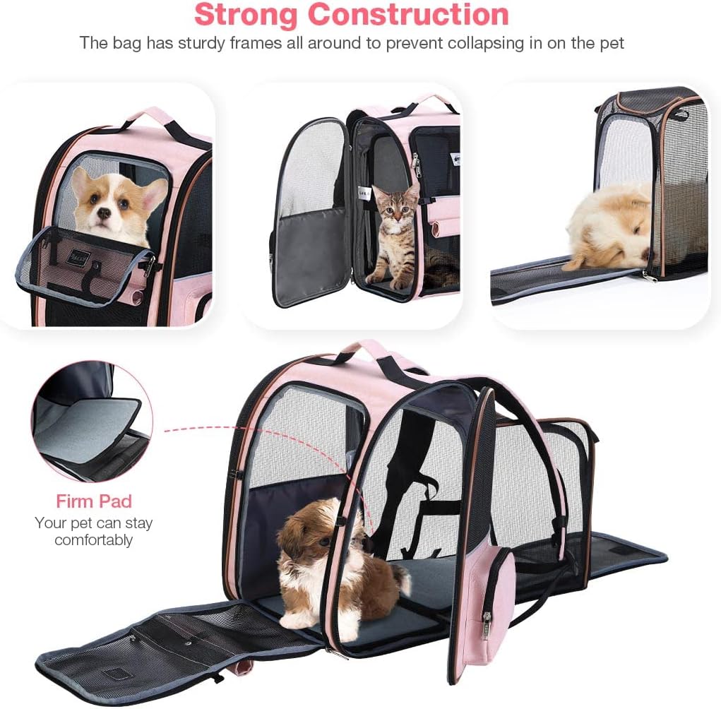 Mochila grande para gatos expandible y plegable rosada