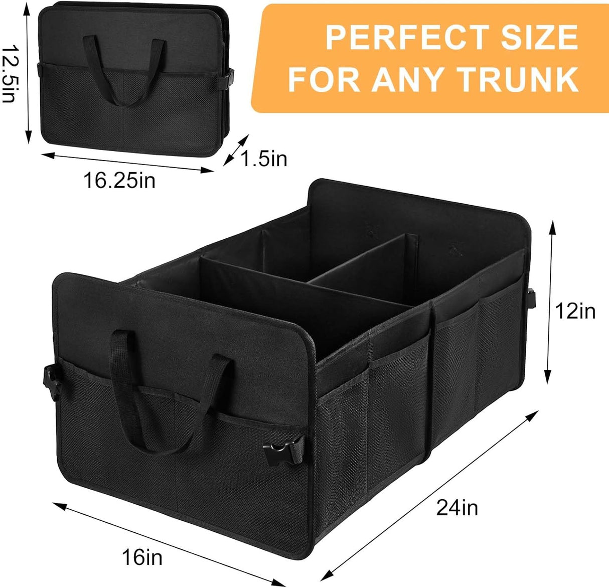 Organizador de Maletero 72L, Plegable, Compartimentos Múltiples