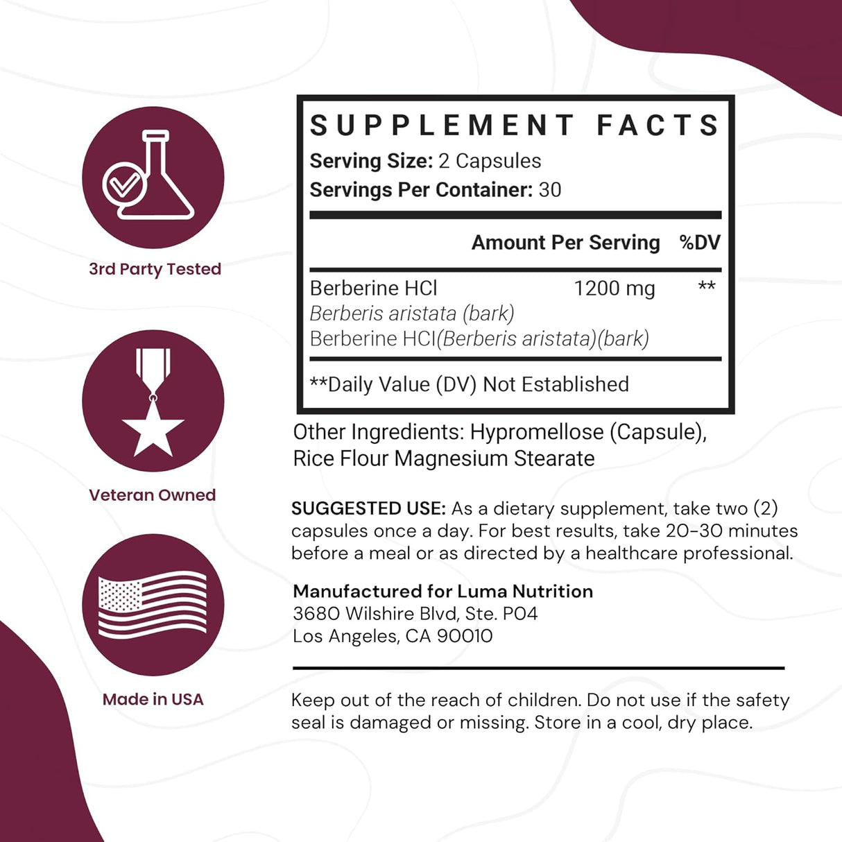Suplemento Berberina 1200 mg por porción Plus 60 Cápsulas