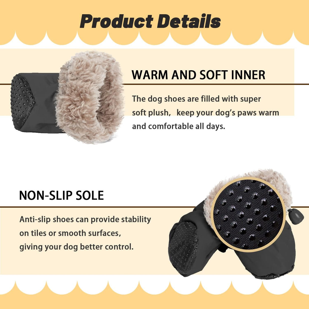LUZGAT Botas de perro cálidas para perro, protector de patas de varias piezas para invierno, perros pequeños y medianos, con suela antideslizante y felpa, paquete de 8 (negro + negro, talla 1