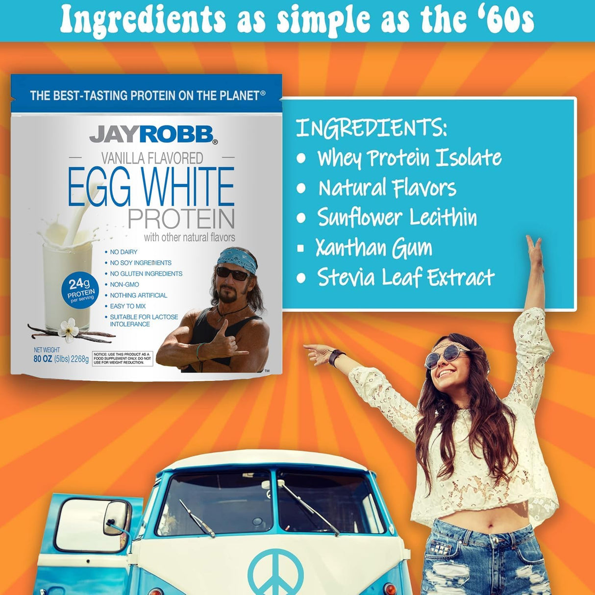 Proteína de clara de huevo JayRobb, baja en carb, keto, 80 oz