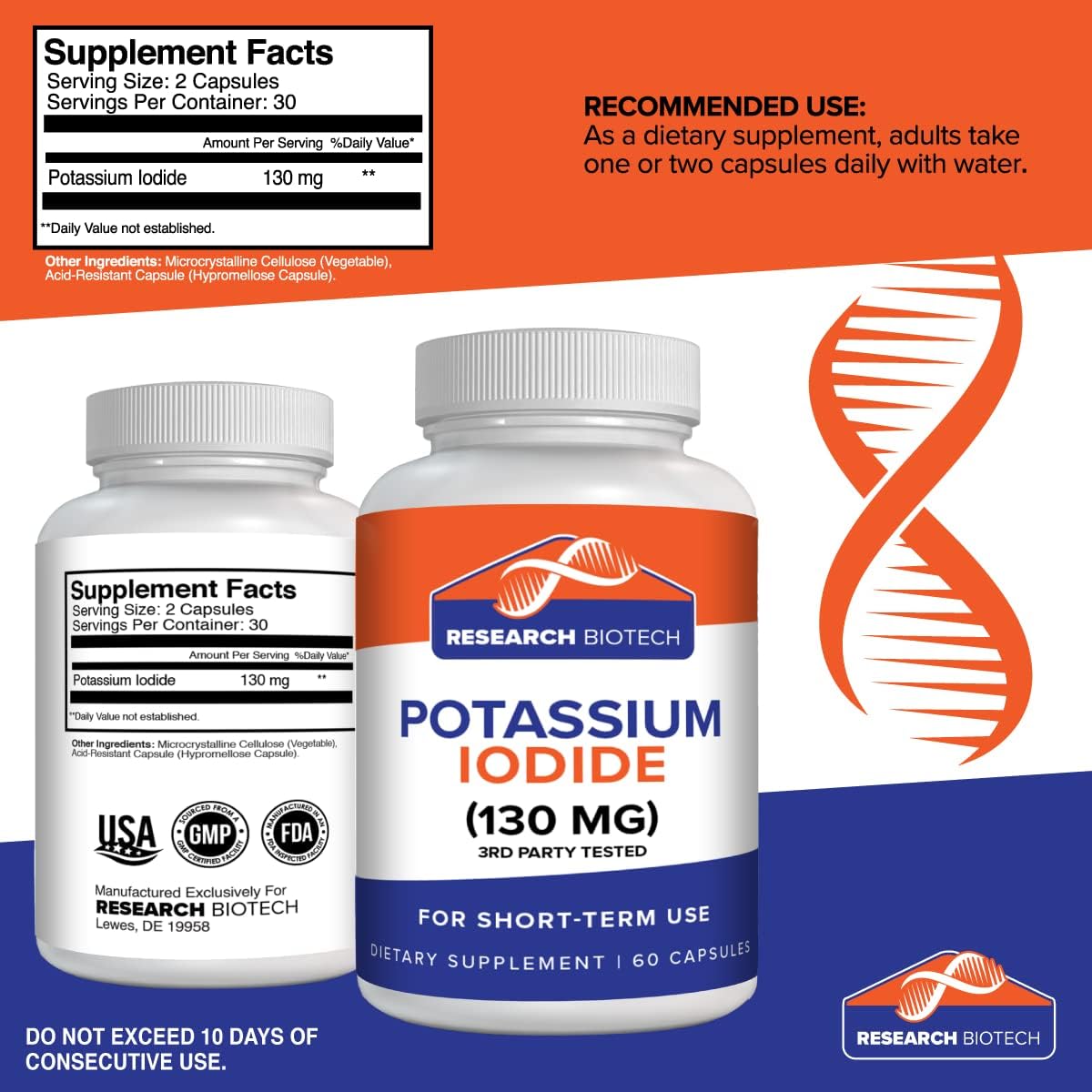 Suplemento de yoduro de potasio de 130 mg pack de 5 300 und
