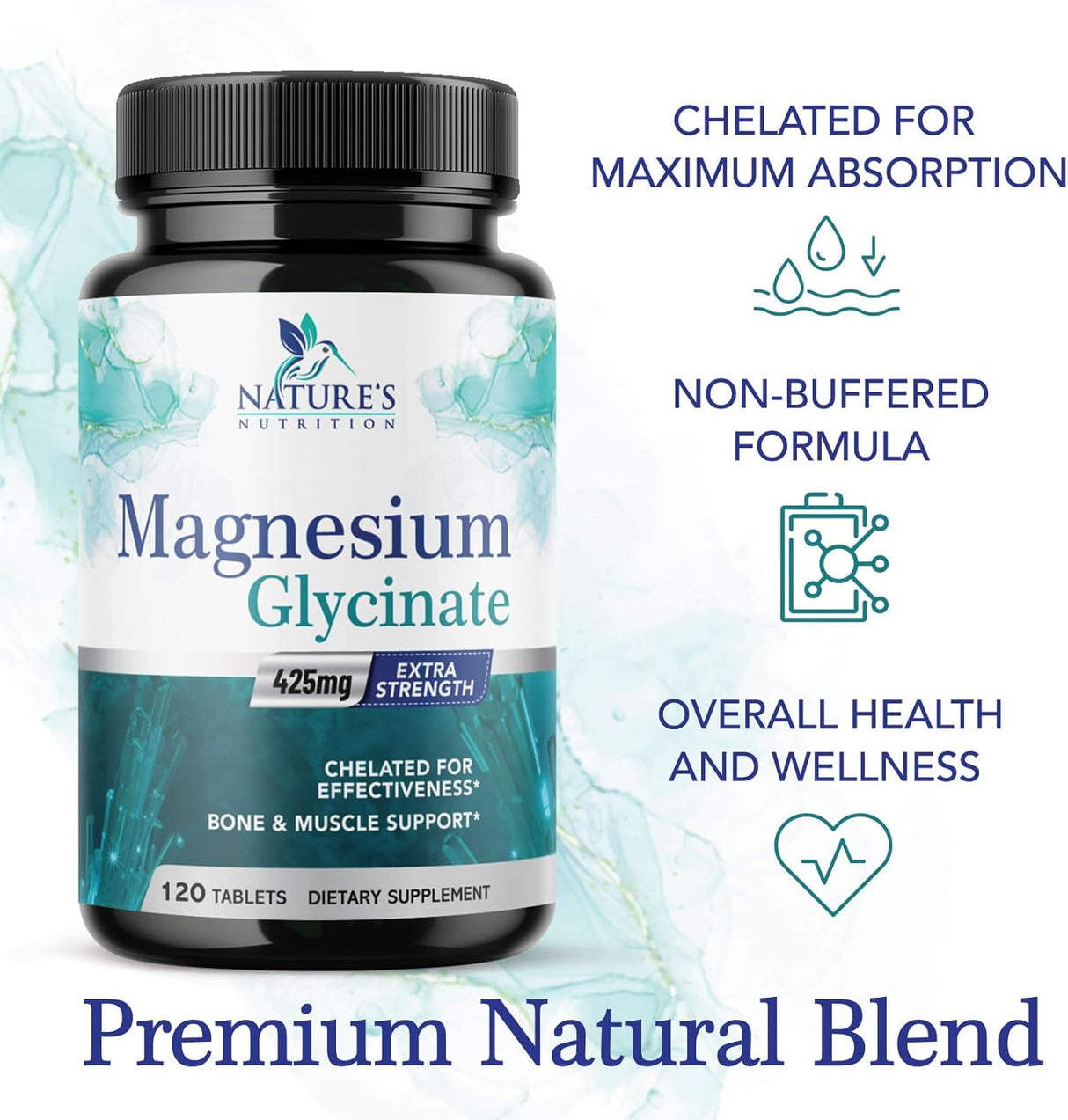 Suplemento Glicinato de magnesio 425 mg con calcio vegano