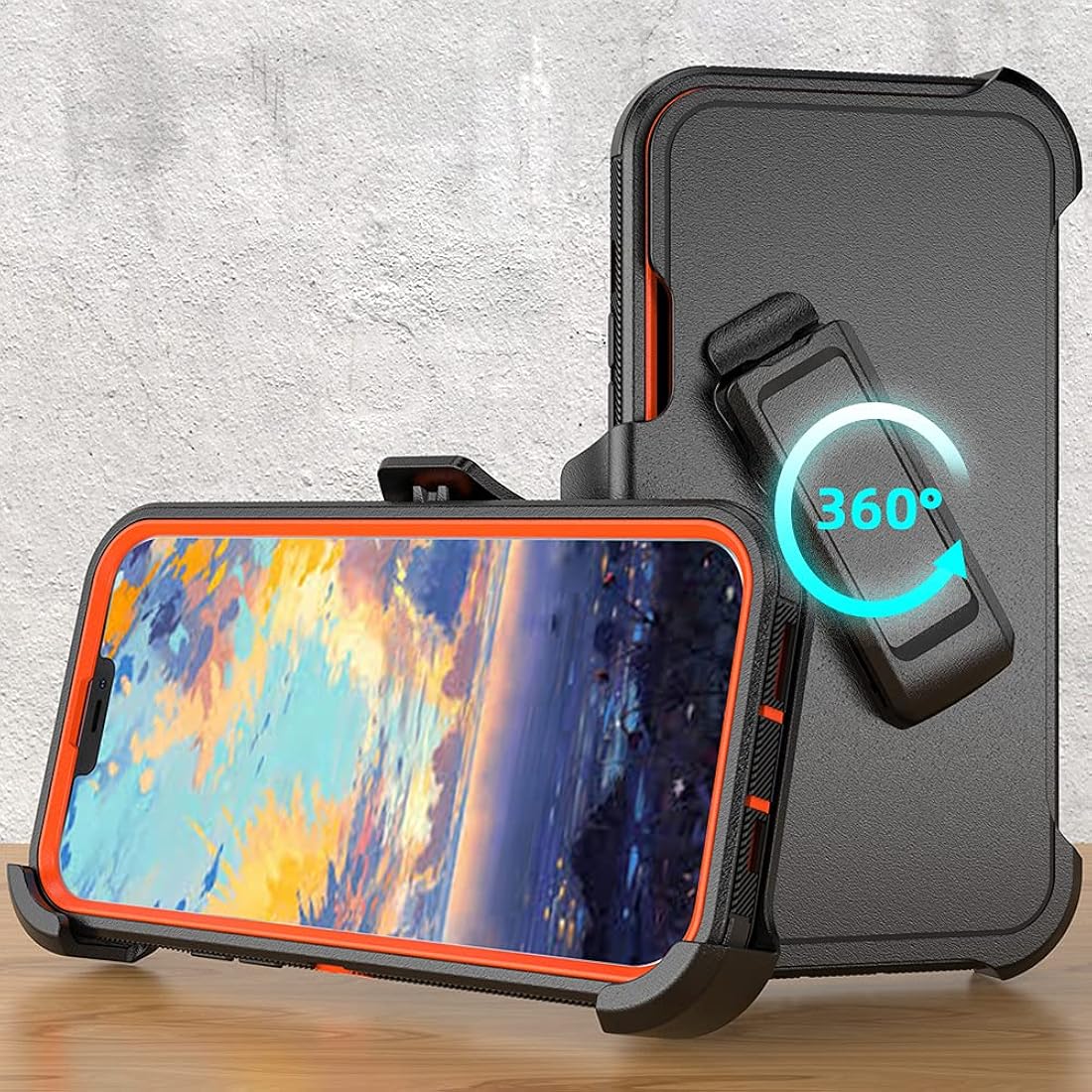 TASHHAR Funda para teléfono iPhone 13 Pro Max, resistente a prueba de golpes, funda protectora con clip para cinturón para Apple iPhone 13 Pro Max 5G 2021 (negro y naranja)