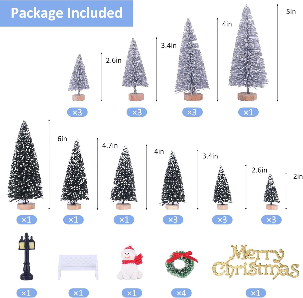 Arbolito Navidad Mini Botella Cepillo 30pcs Base Madera