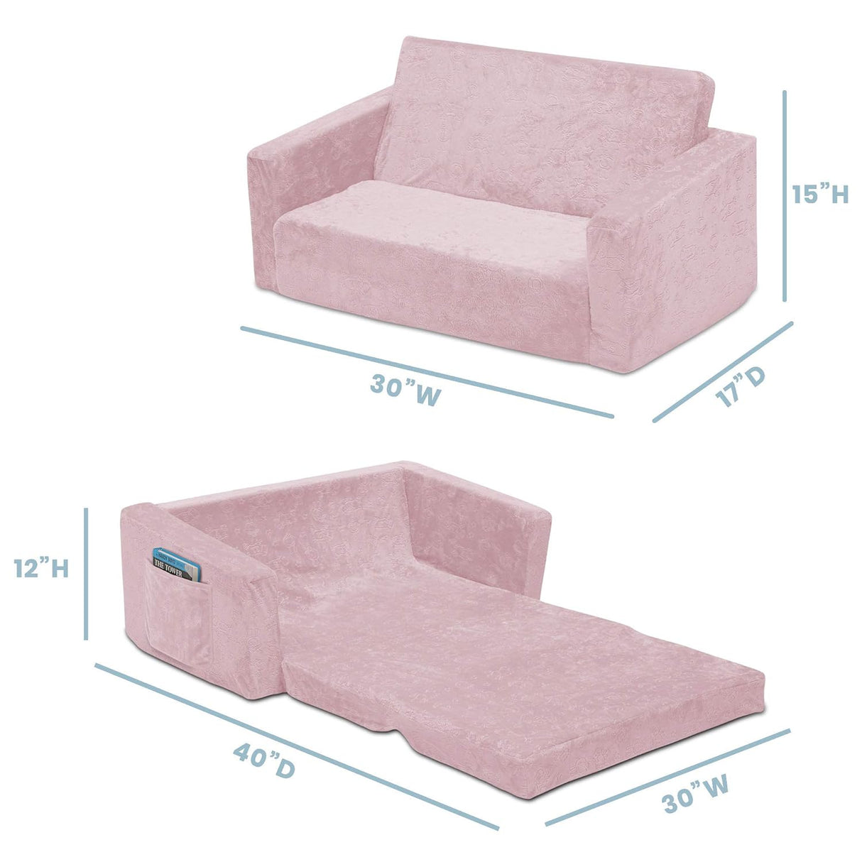 Silla convertible extra ancha a tumbona para niños, Rosa