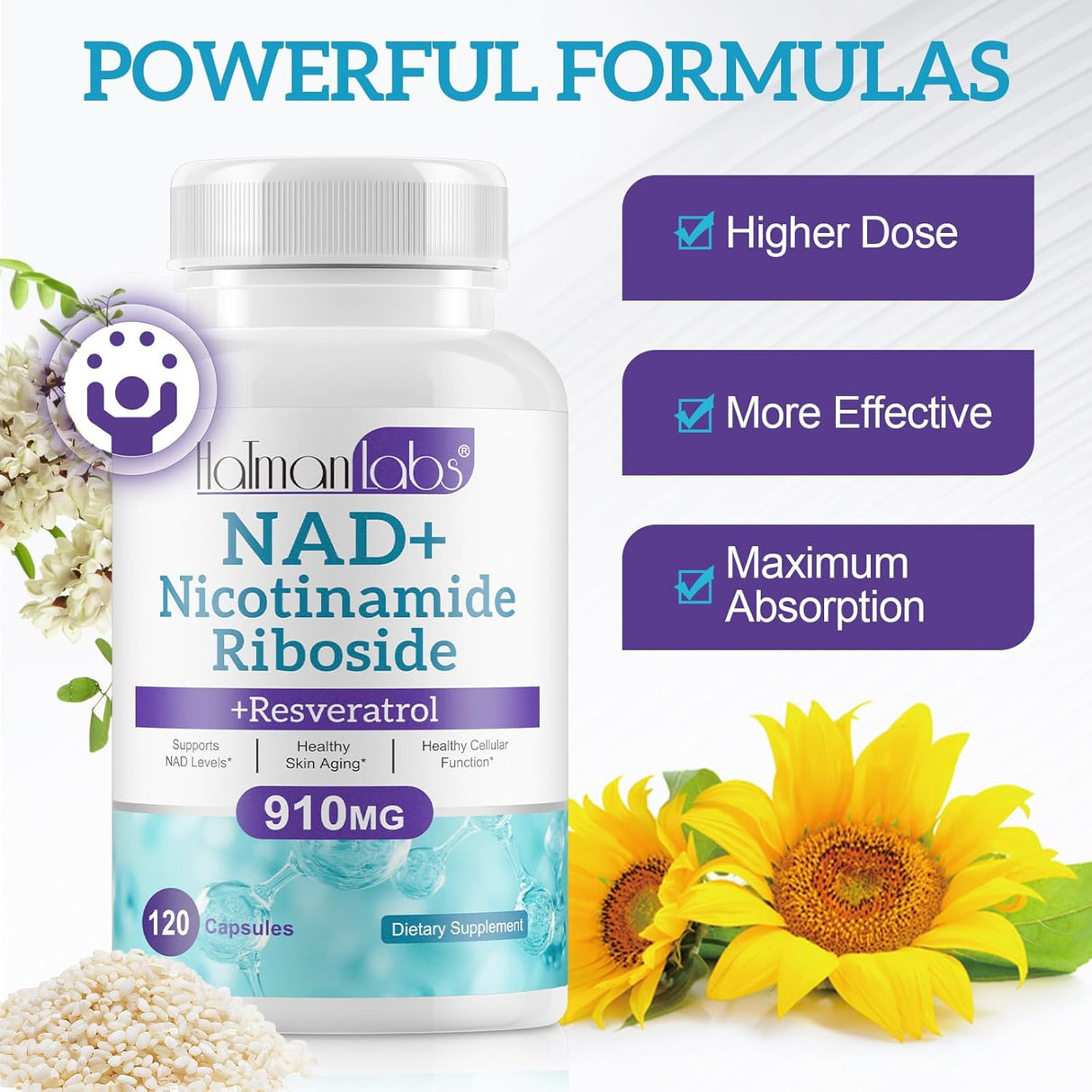 Suplemento de NAD+ - Nicotinamida Ribósido - 120 Cápsulas