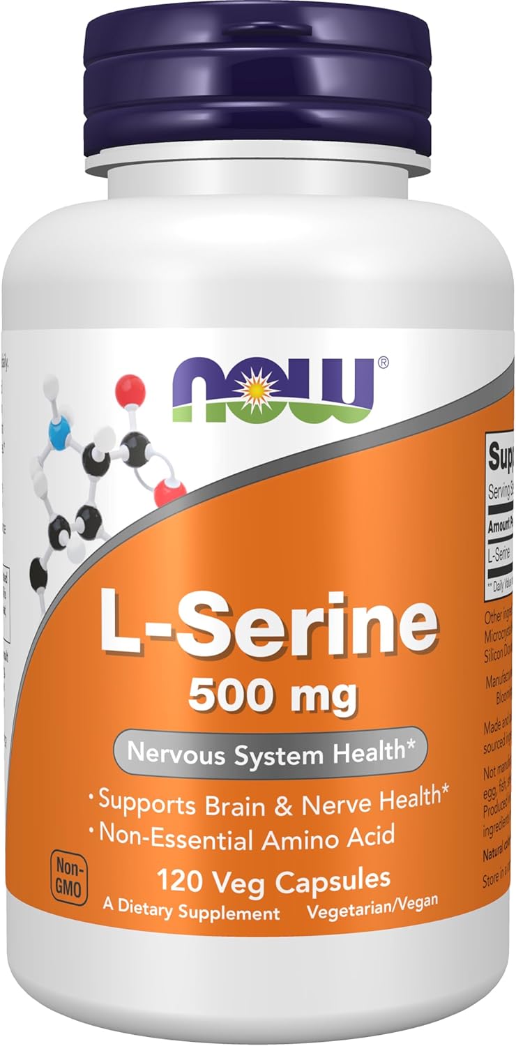 Suplemento L-Serina 500 mg, Salud Nerviosa, 120 Cápsulas Veganas
