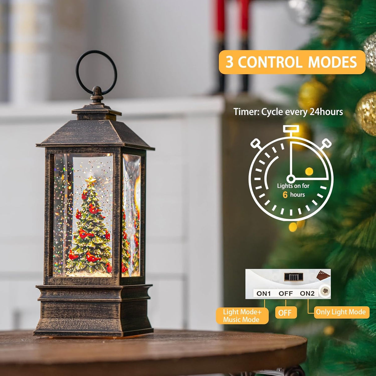 Lanterna Musical con Nieve, Árbol de Navidad, USB/Batería