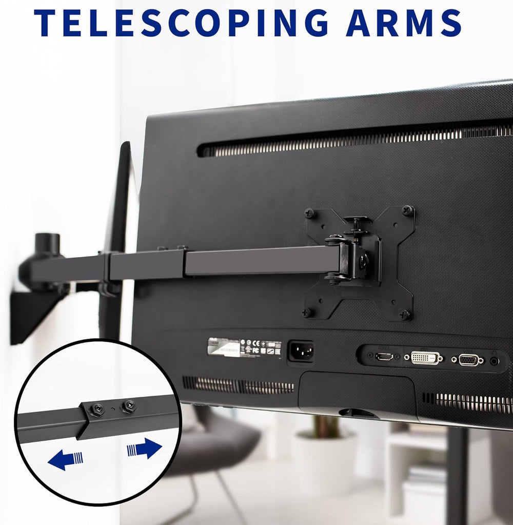 Soporte de Monitor Doble VIVO, Pared, Brazo Telescópico, MOUNT-TS38B