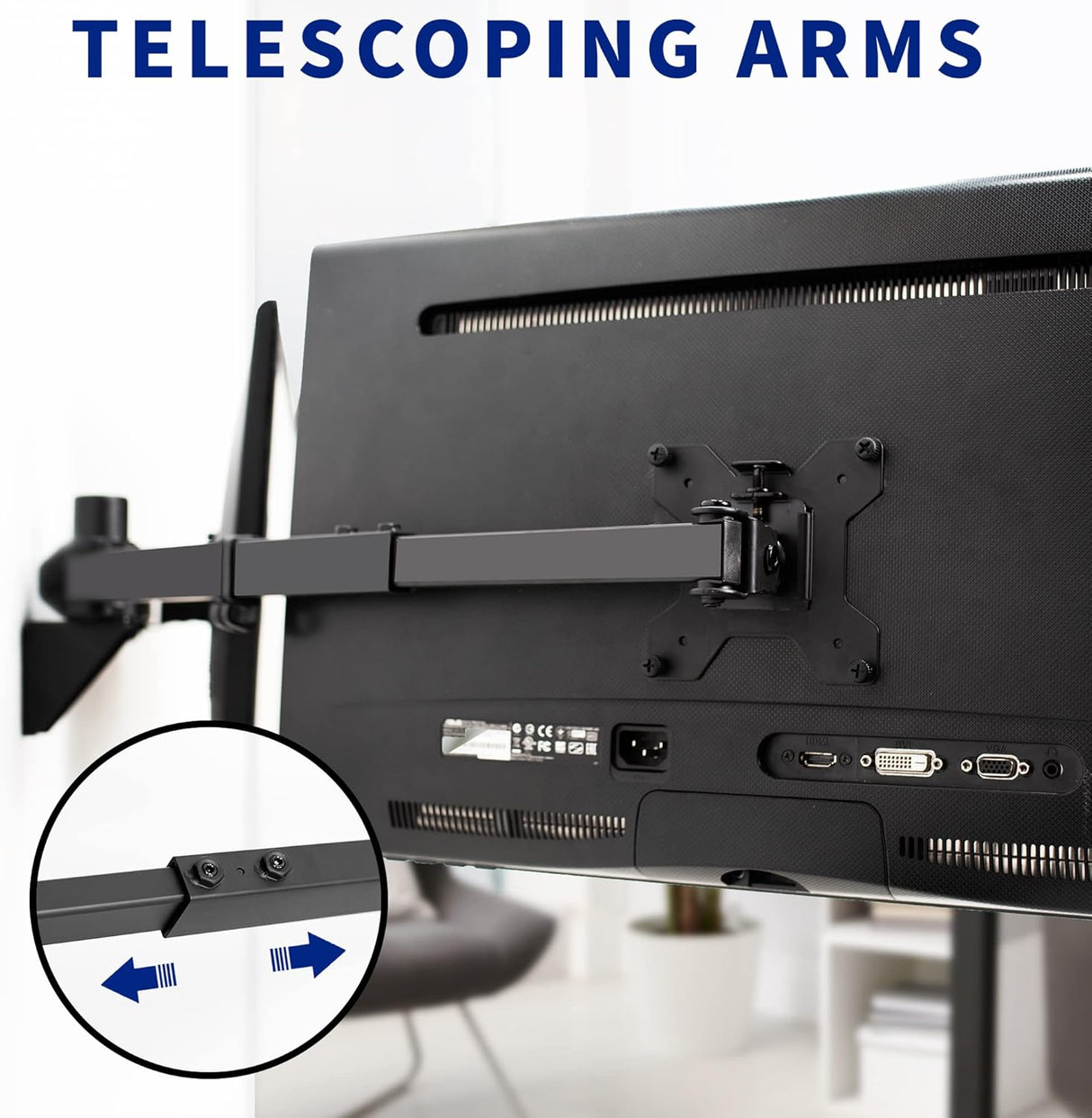 Soporte de Monitor Doble VIVO, Pared, Brazo Telescópico, MOUNT-TS38B