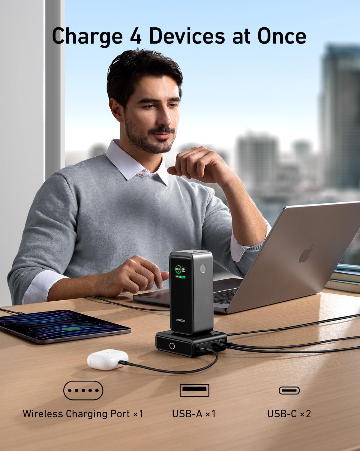 Cargador portátil de 200 W 20,000 mAh 3 puertos con base