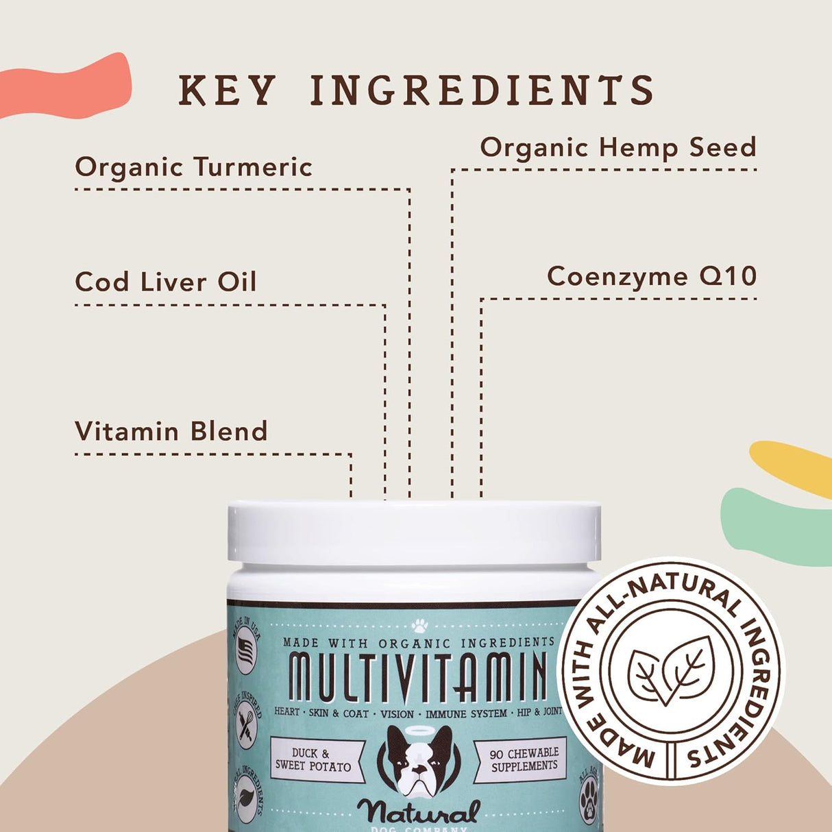 Vitaminas y suplementos para perros Sabor a pato y batata