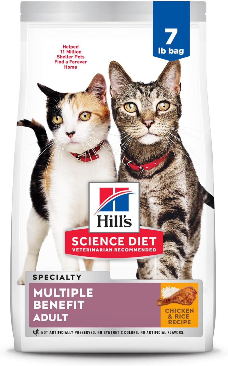 Hill's Science Diet Alimento seco para gatos, adultos, múltiples beneficios, receta de pollo, bolsa de 7 libras