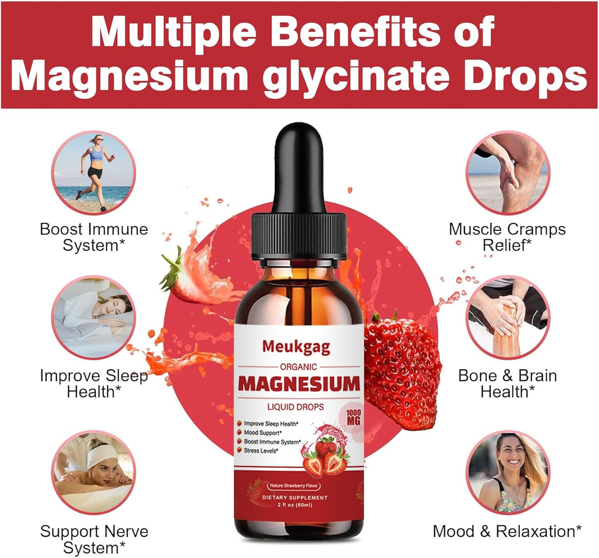 Suplemento Líquido de Magnesio Glycinato 1000mg con Bromelina, D3, B6 y K2