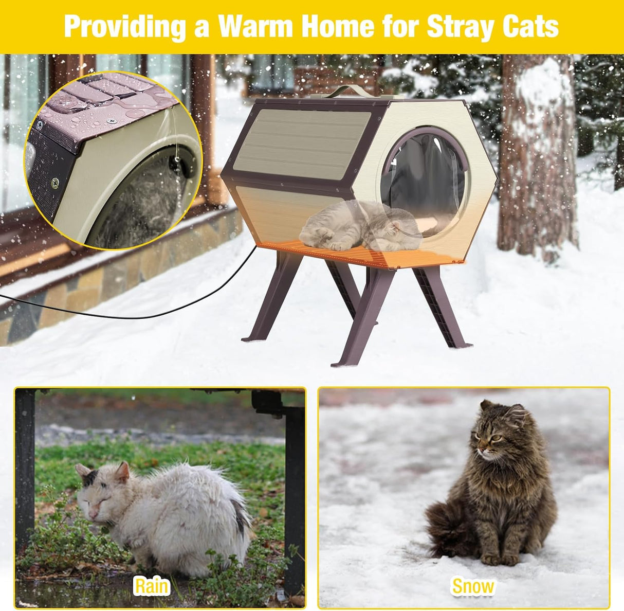 Casa Calentada para Gatos, Refugio Aislado con Control Térmico