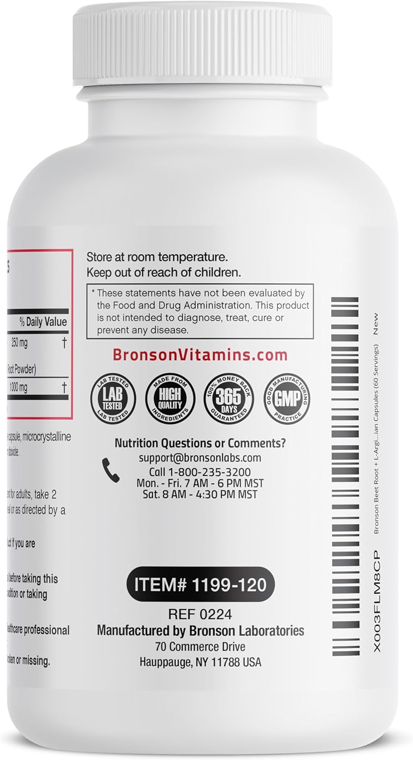 Bronson Raíz de remolacha + L-arginina 2000 mg nítrico 120u