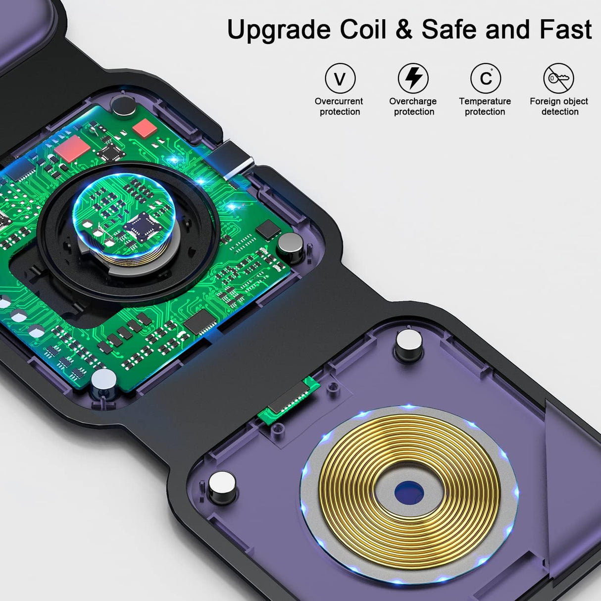 Cargador inalámbrico 3 en múltiples dispositivos color lila