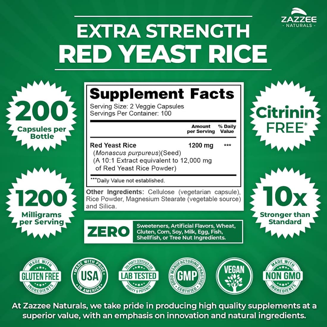 Suplemento Extracto de arroz de levadura roja 200 cápsulas