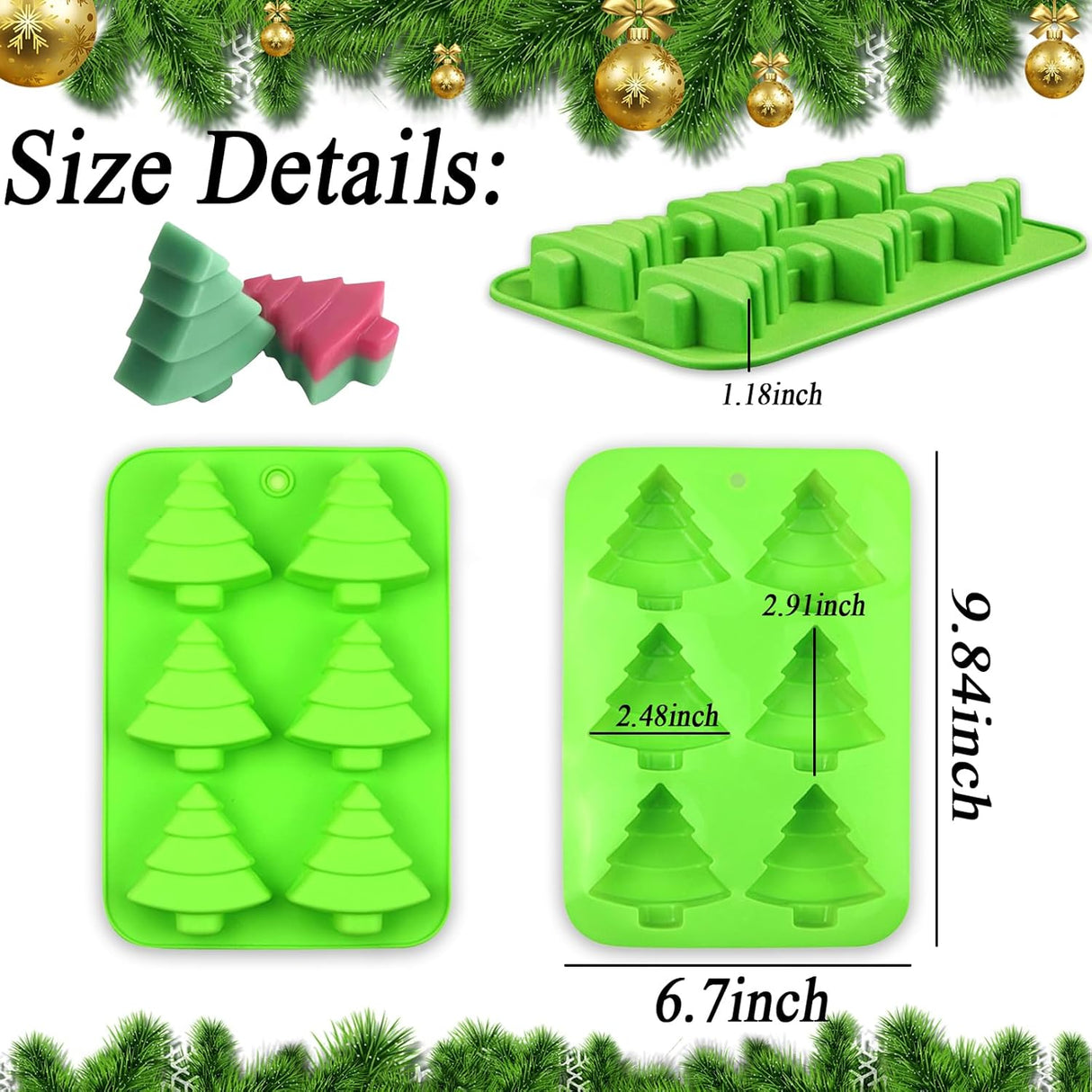 Moldes de Silicona para Árbol de Navidad, 6 Cavidades, 2 Pcs
