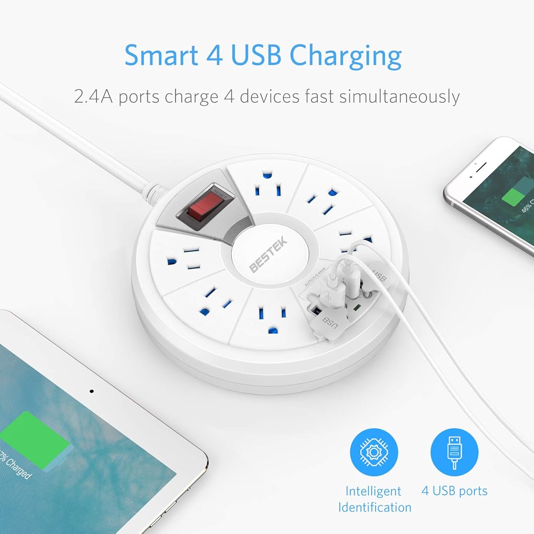 protector contra sobretensiones redondo con 6 salidas