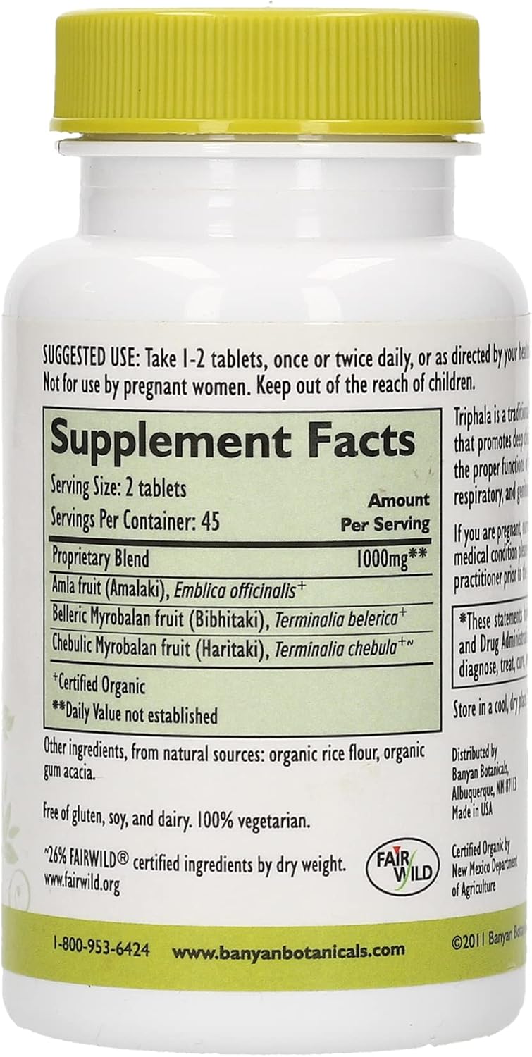 Suplemento Banyan Botanicals Triphala USDA orgánico