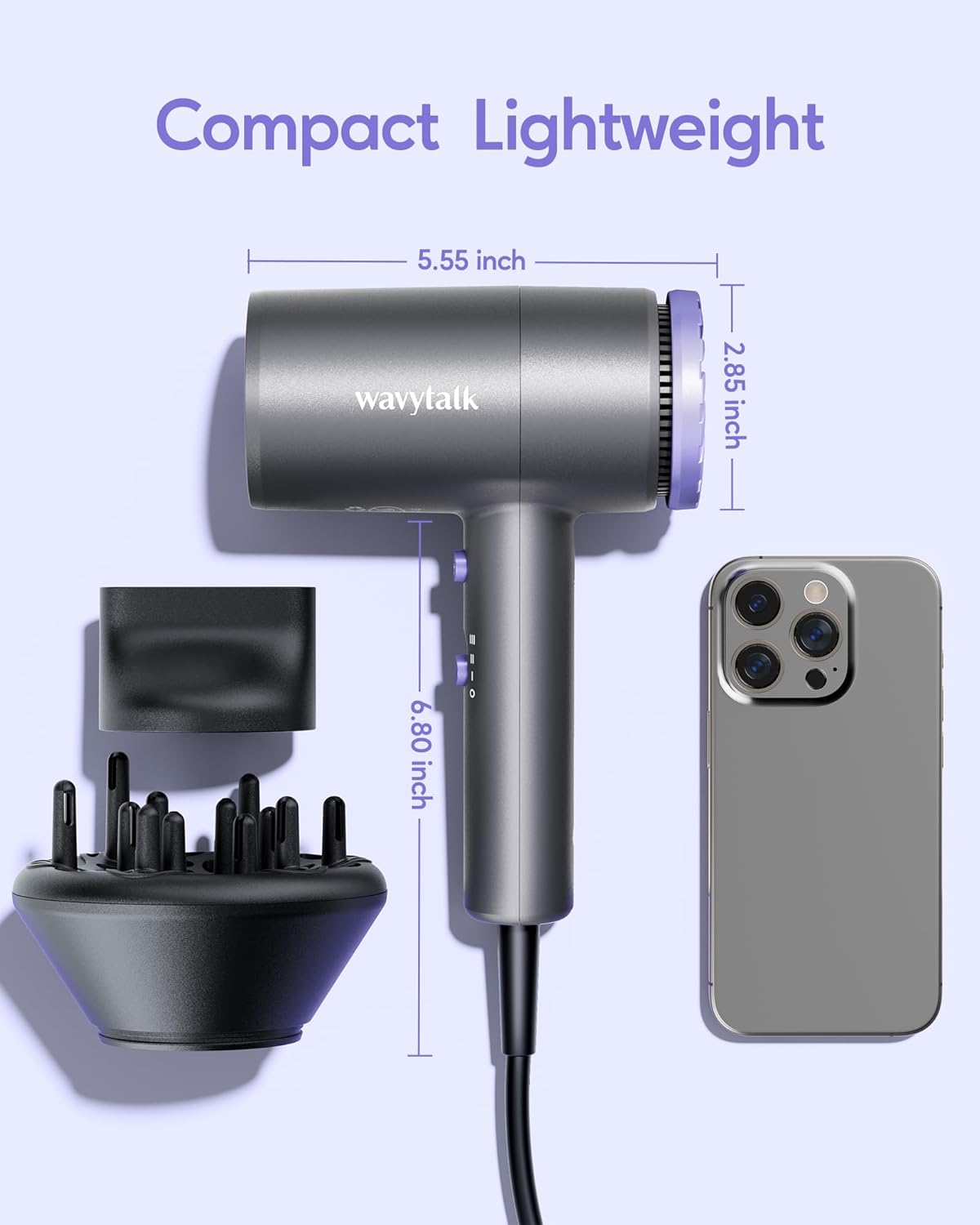 Secador de pelo profesional con difusor 1875W púrpura